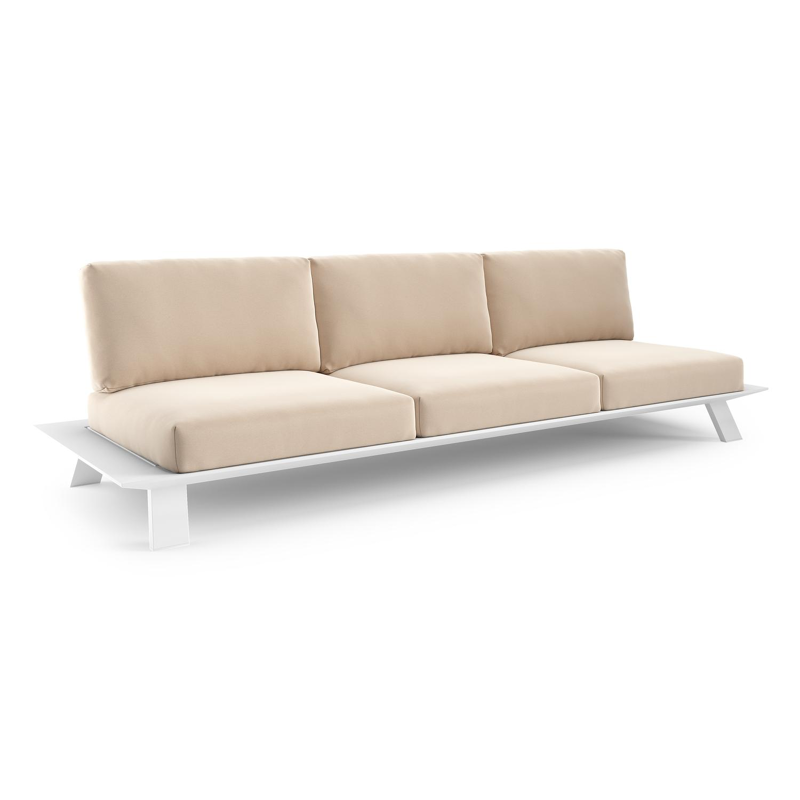 Canapé de jardin Cesano en aluminium blanc et coussin en all weather Sunbrella® luxe natte linen chalk