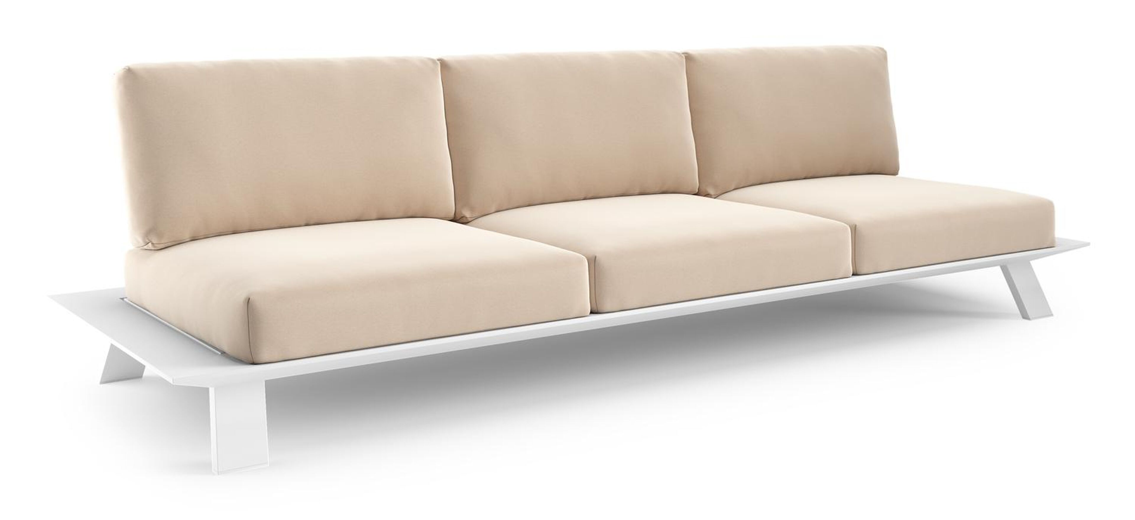 Canapé de jardin Cesano en aluminium blanc et coussin en all weather Sunbrella® luxe natte linen chalk
