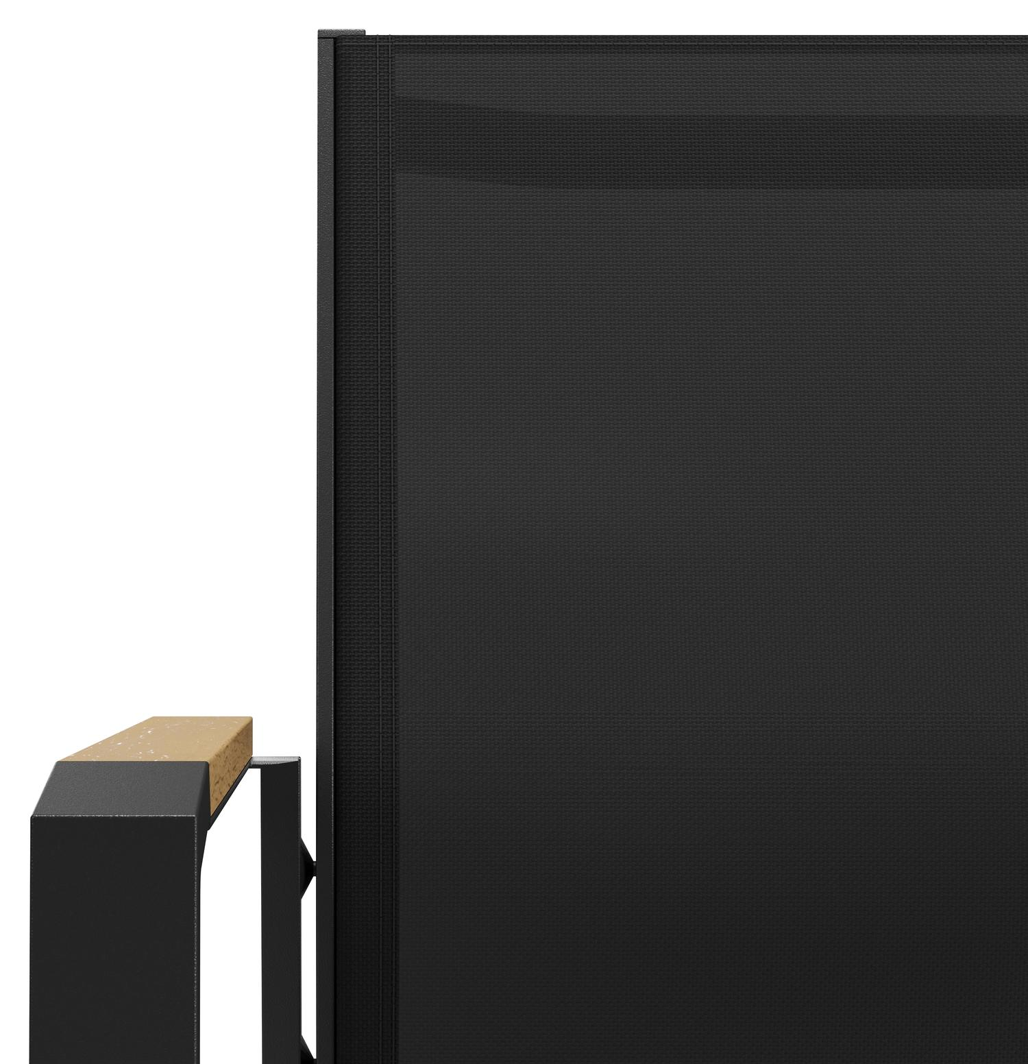 Bahia tuinstoel in zwart aluminium en zwart textilene en polywood armleuning