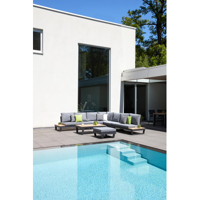 Modica lounge poef in zwart aluminium met grijs textilene kussen