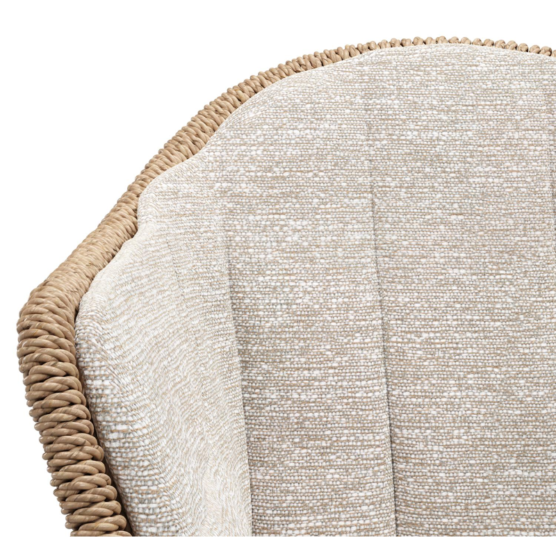 Pagino tuinstoel in zwart aluminium en naturel ronde wicker met zitkussen in All Weather Sunbrella® Luxe Tundra Sand