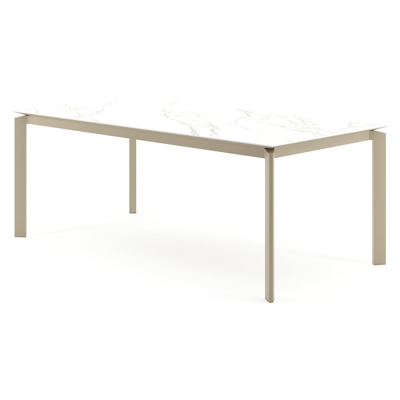 Cirello tuintafel rechthoekig in beige aluminium en volkeramiek Calacatta - L 200 x B 100 x H 74.5 cm