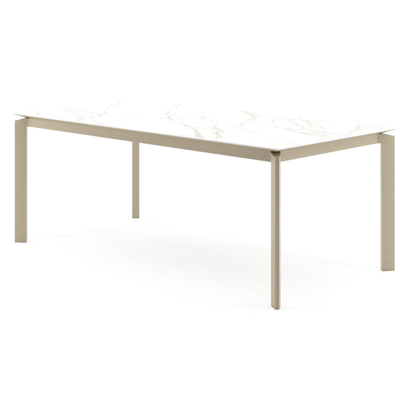 Table de jardin Cirello rectangulaire en aluminium beige et céramique pleine Calacatta - Lg. 200 x Lrg. 100 x Haut. 74.5 cm