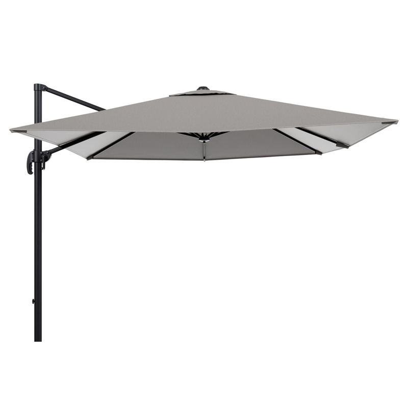 Calpe zweefparasol in zwart aluminium met grijs weather+ softtouch parasoldoek - L1 270 x L2 270 cm (zonder voet)
