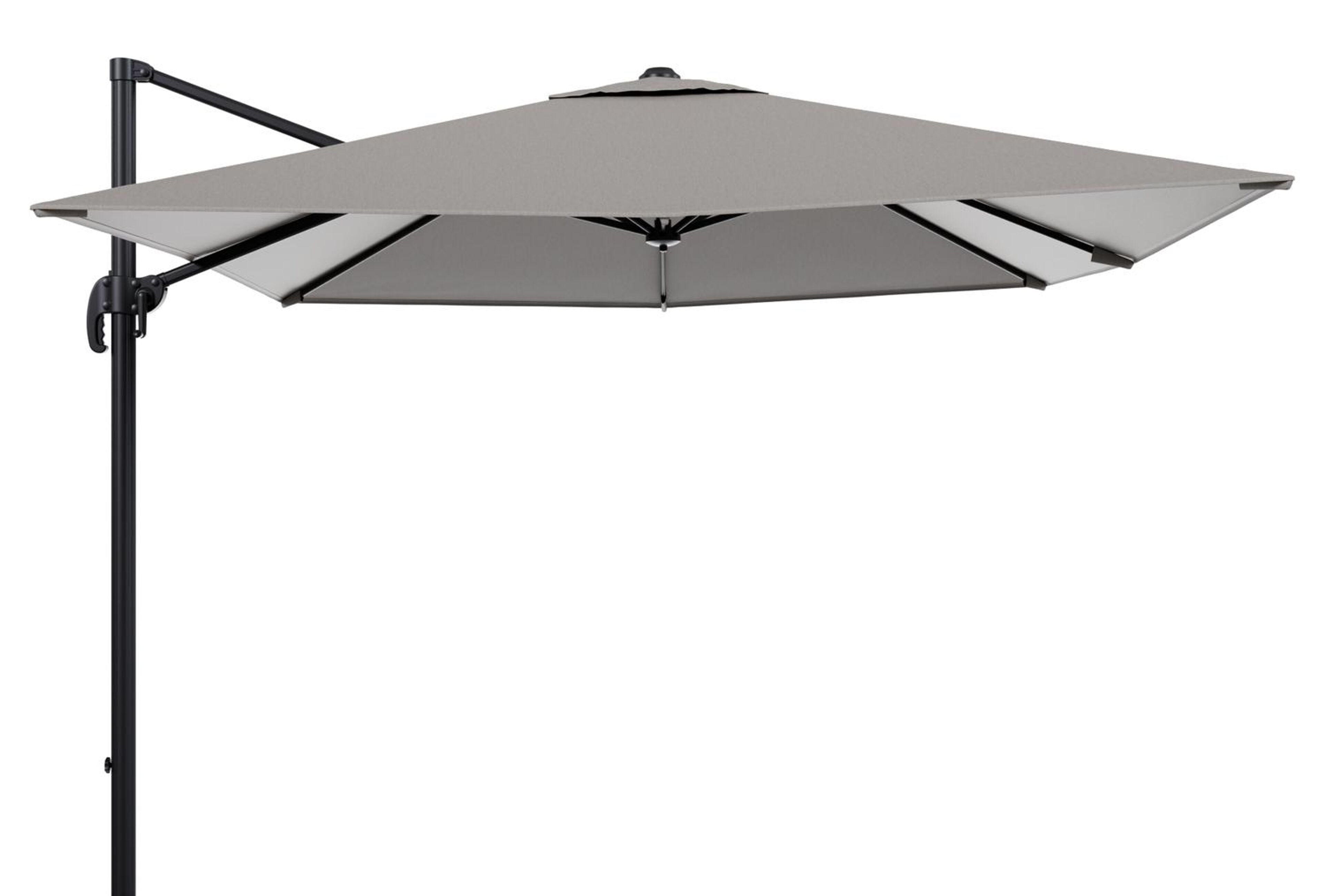 Calpe zweefparasol in zwart aluminium met grijs weather+ softtouch parasoldoek - L1 270 x L2 270 cm (zonder voet)