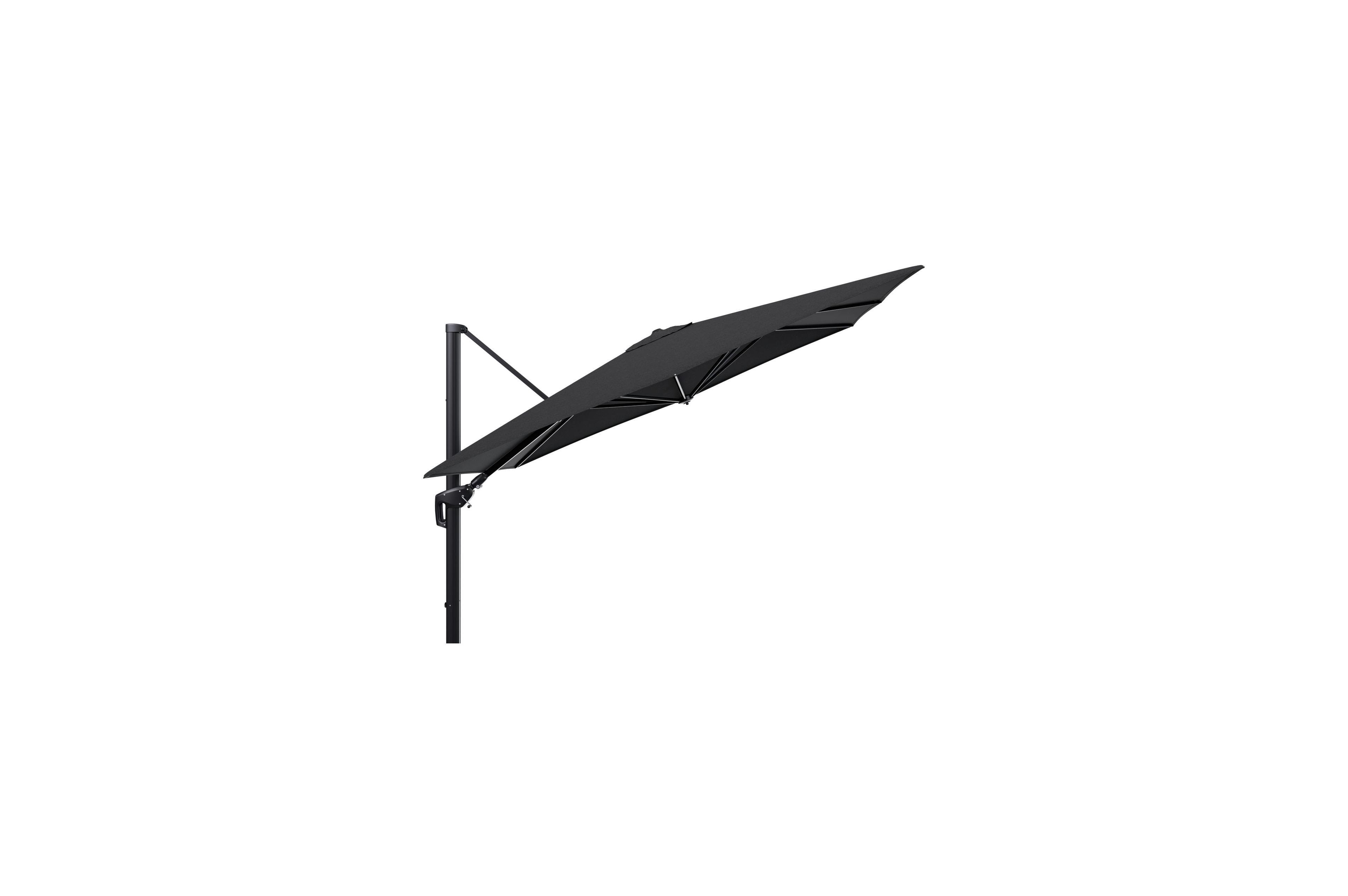 Minore zweefparasol met tiltfunctie in zwart aluminium met chartres sooty all weather sunbrella® luxe parasoldoek - L1 280 x L2 370 cm (zonder voet)