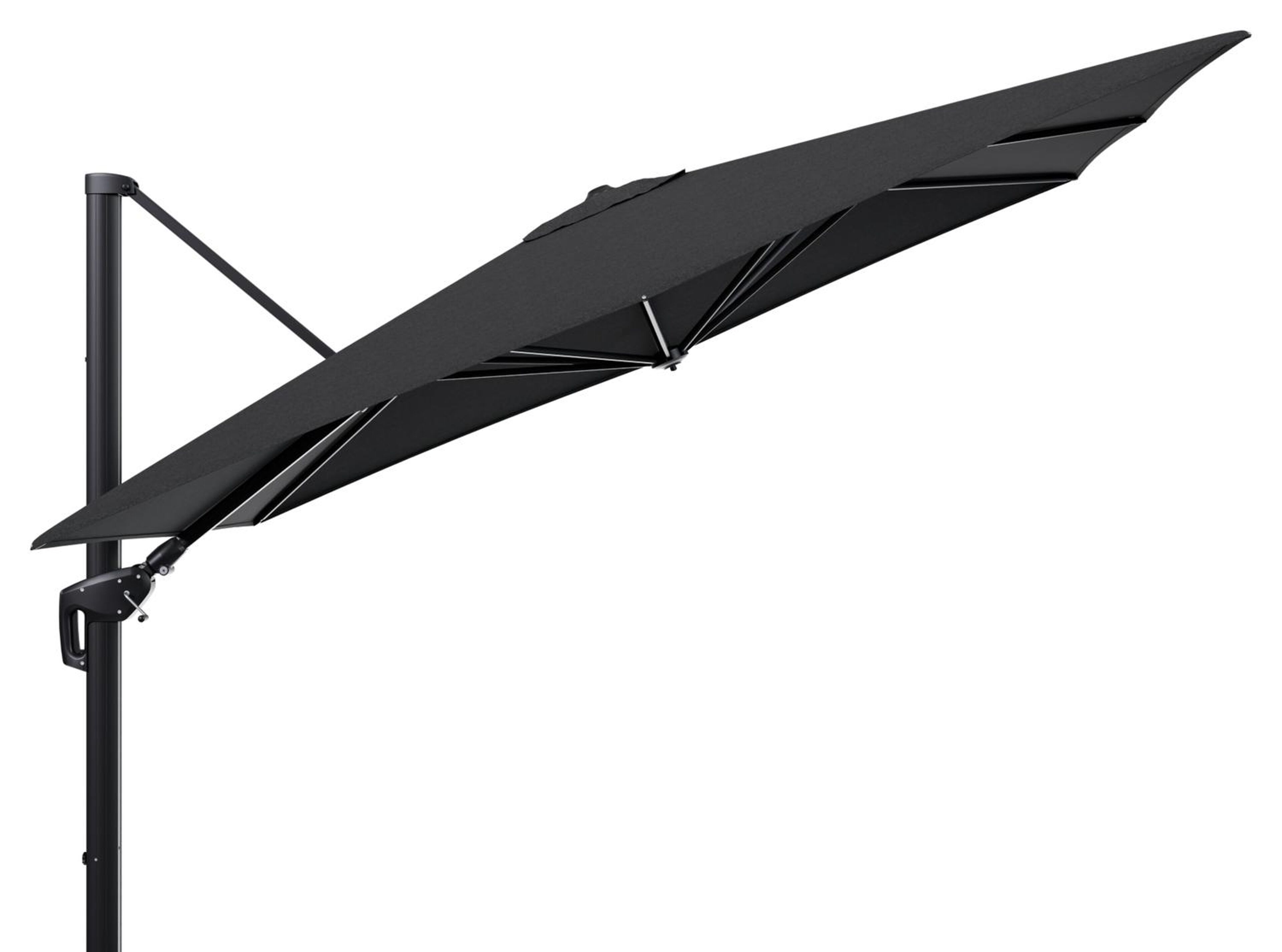 Minore zweefparasol met tiltfunctie in zwart aluminium met chartres sooty all weather sunbrella® luxe parasoldoek - L1 280 x L2 370 cm (zonder voet)