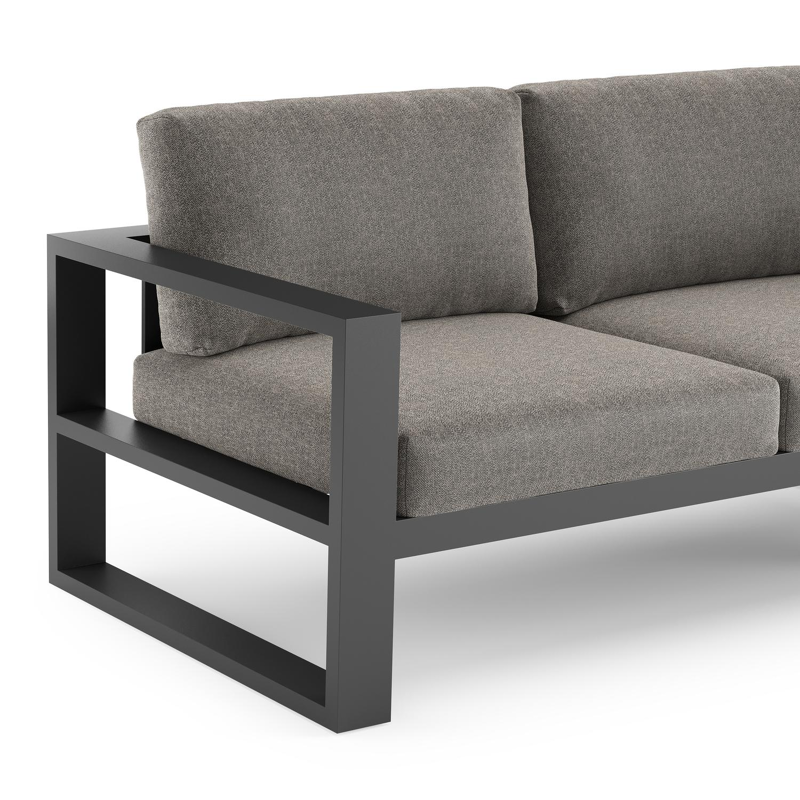 Verato loungehoek in zwart aluminium met chartres drizzle all weather sunbrella® luxe kussen