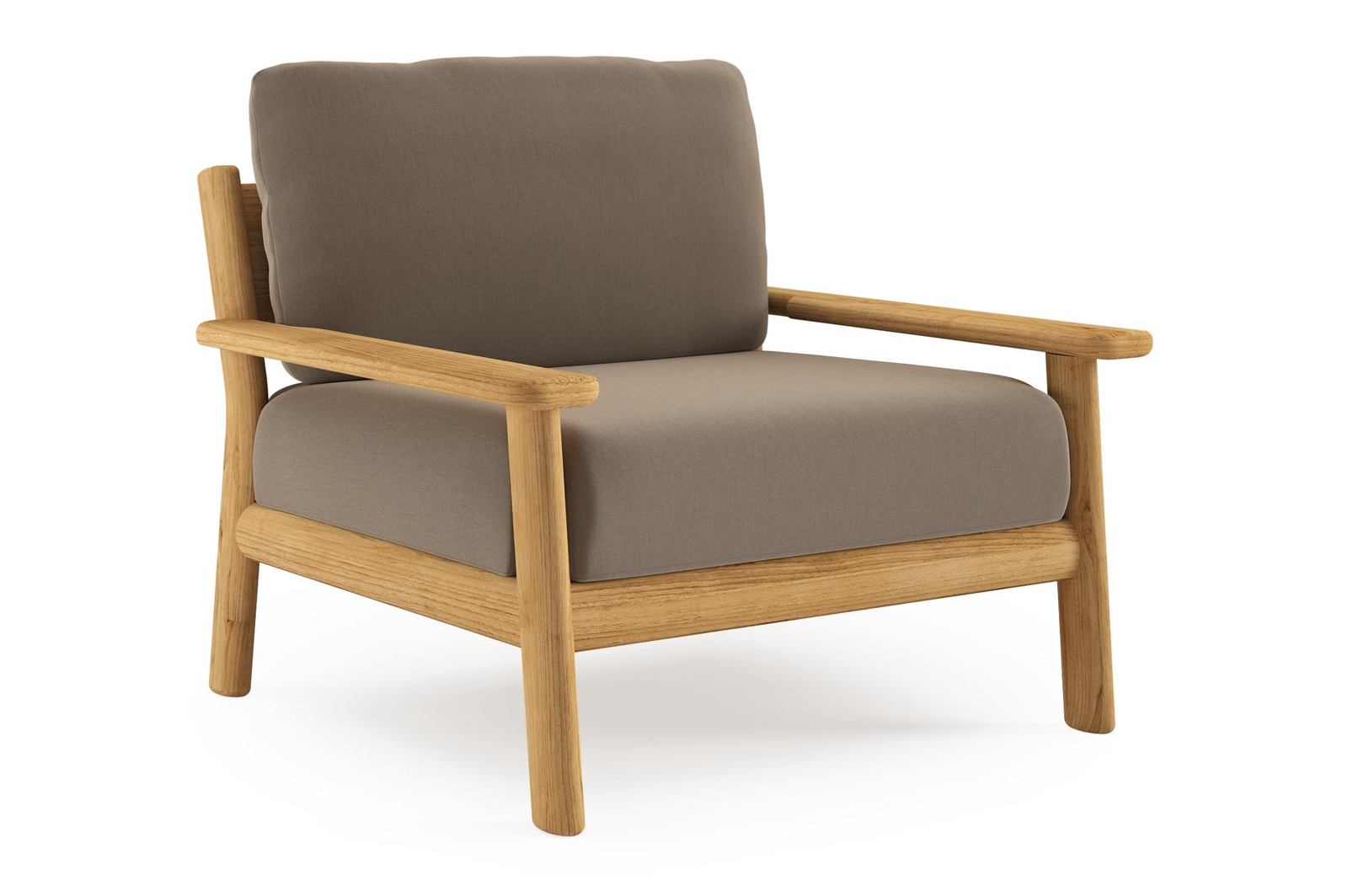 Amaro loungestoel in teak met natte heather grey all weather sunbrella® luxe kussen