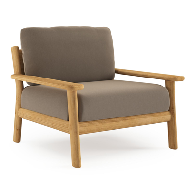 Amaro loungestoel in teak met natte heather grey all weather sunbrella® luxe kussen