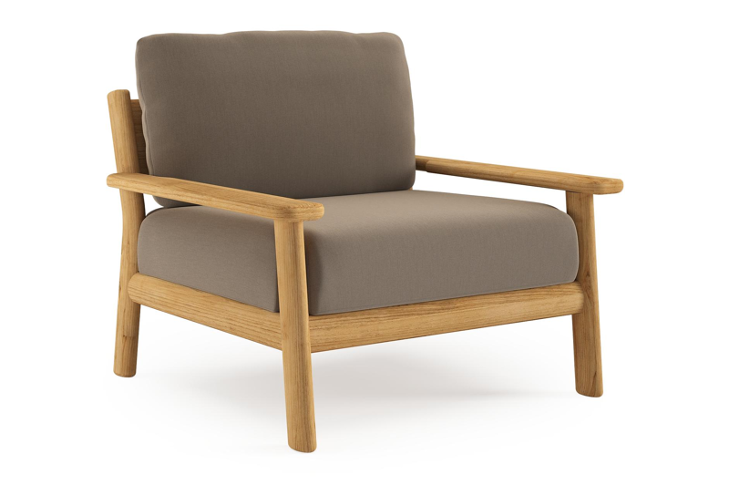 Amaro loungestoel in teak met natte heather grey all weather sunbrella® luxe kussen
