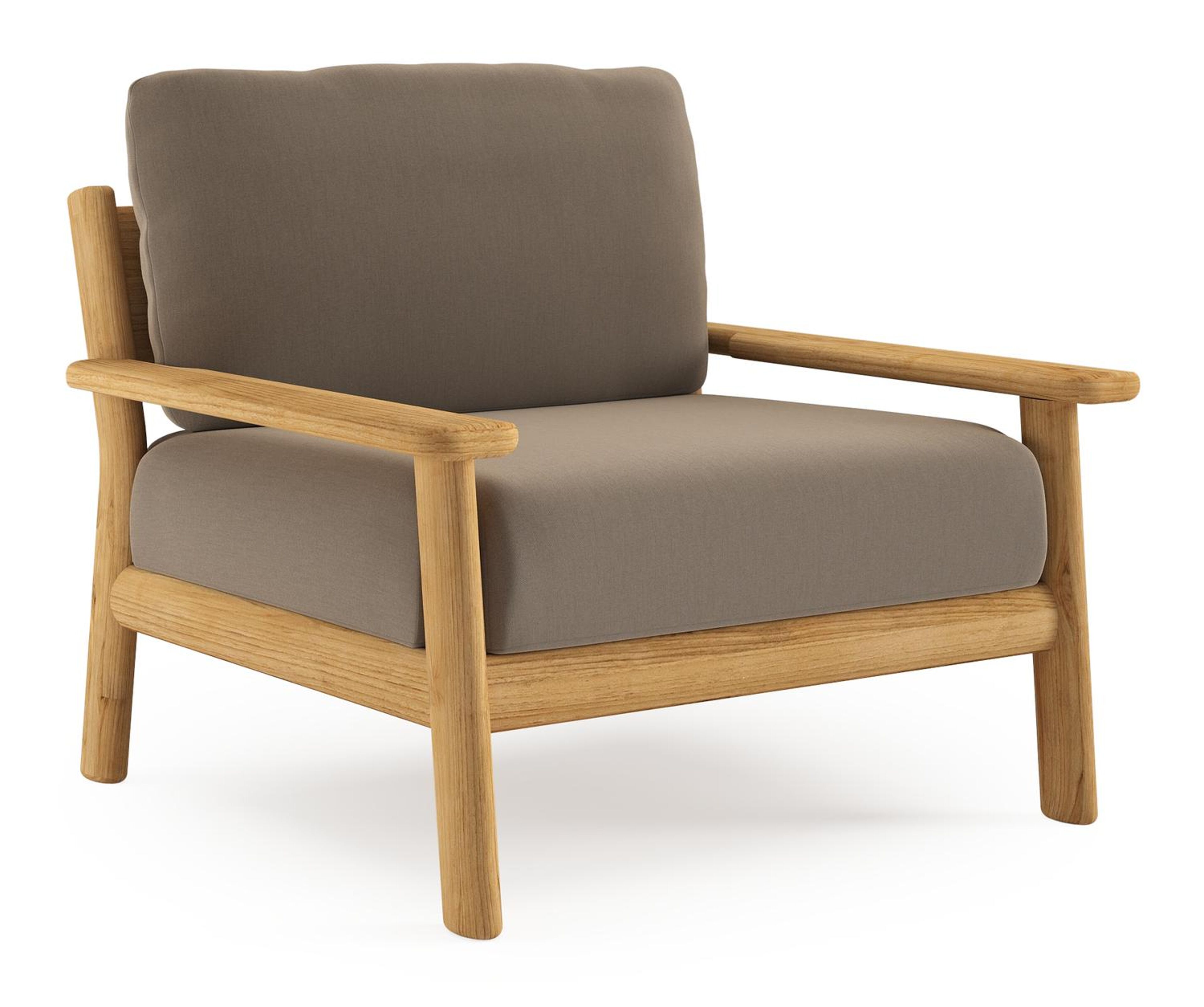 Amaro loungestoel in teak met natte heather grey all weather sunbrella® luxe kussen