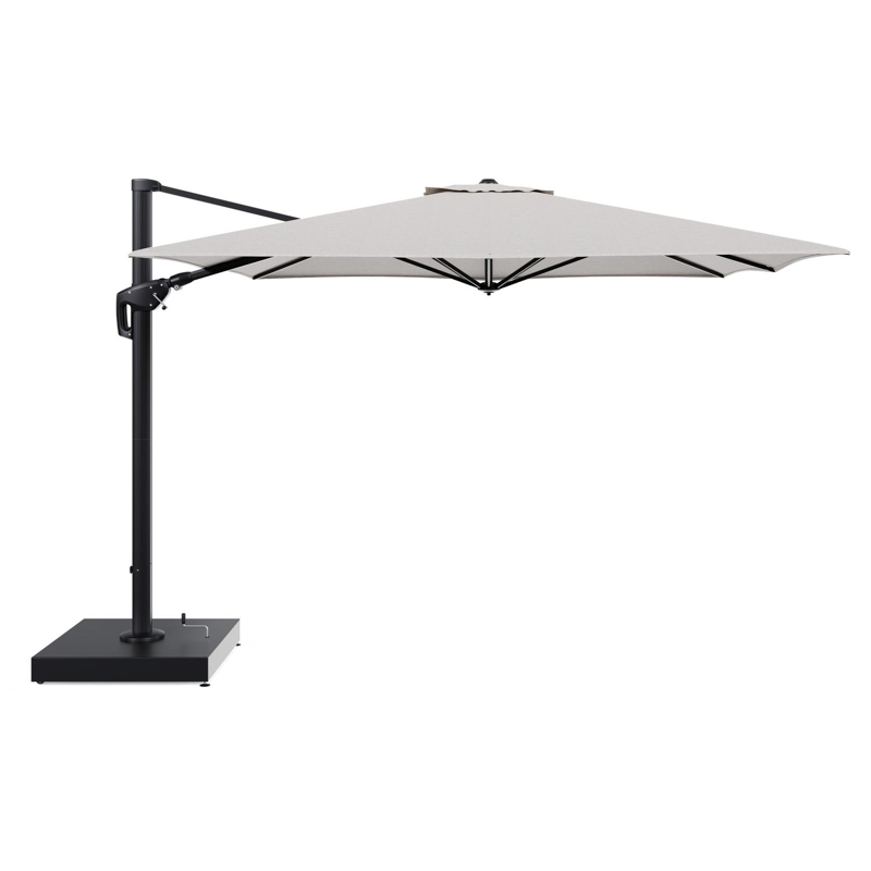 Minore zweefparasol met tiltfunctie in zwart aluminium en Tundra Sand All Weather Sunbrella® Luxe parasoldoek - L1 350 x L2: 350 cm met parasolvoet Minore 260 kg met wielen