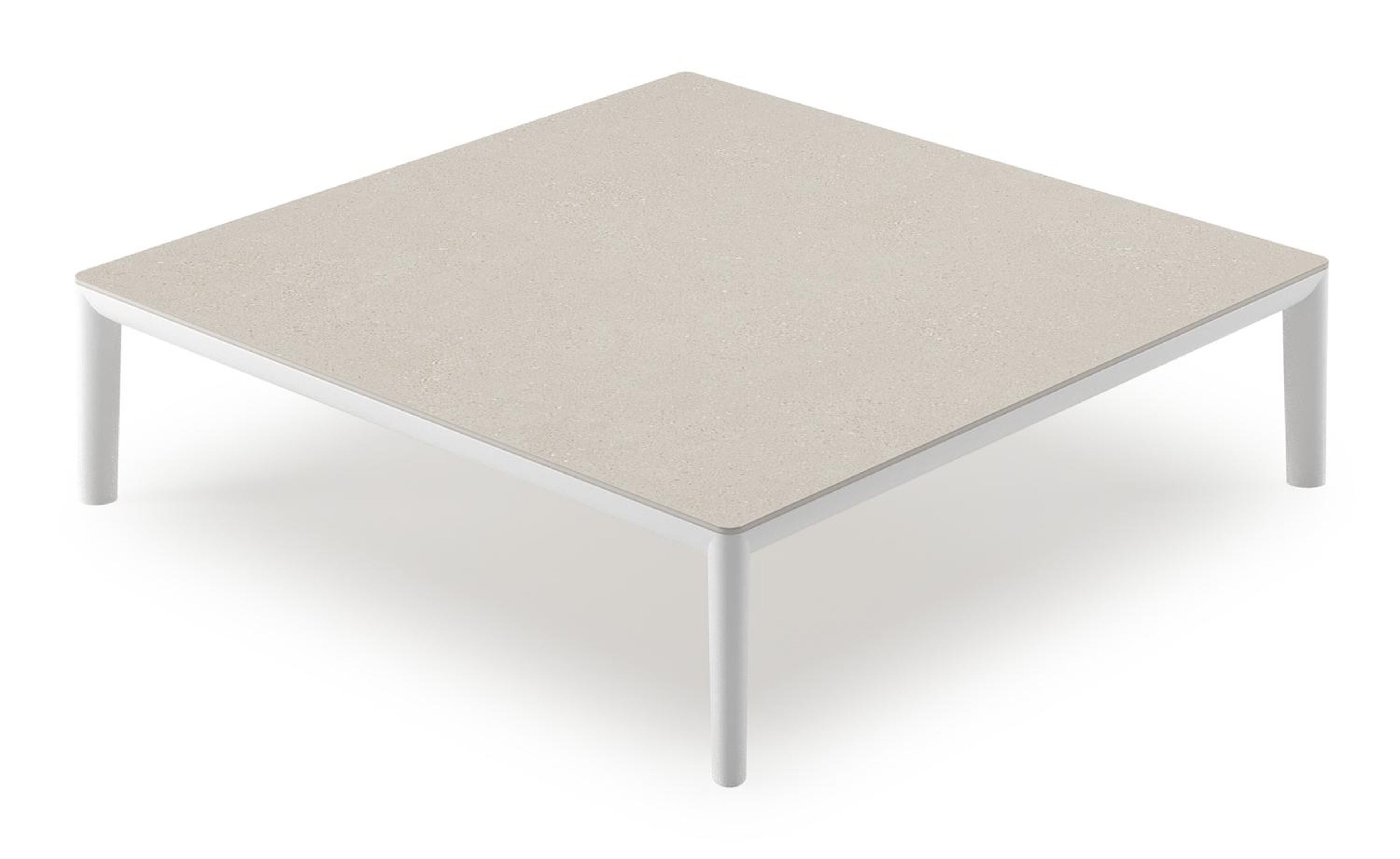 Table basse Tolosa en aluminium blanc et sintered stone beige - Lg. 90 x Lrg. 90 x Haut. 38 cm