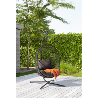 Foglio hangstoel 1-zit in zwart staal en zwart rope met grijs polyester kussen