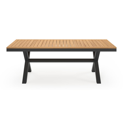 Reza rechthoekige tuinset in zwart aluminium en teak natural finish met 6 Madura tuinstoelen