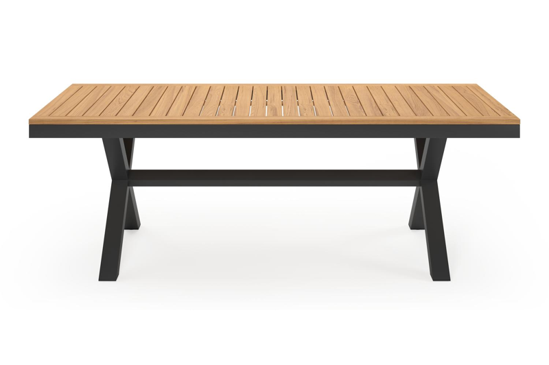 Reza rechthoekige tuinset in zwart aluminium en teak natural finish met 6 Madura tuinstoelen