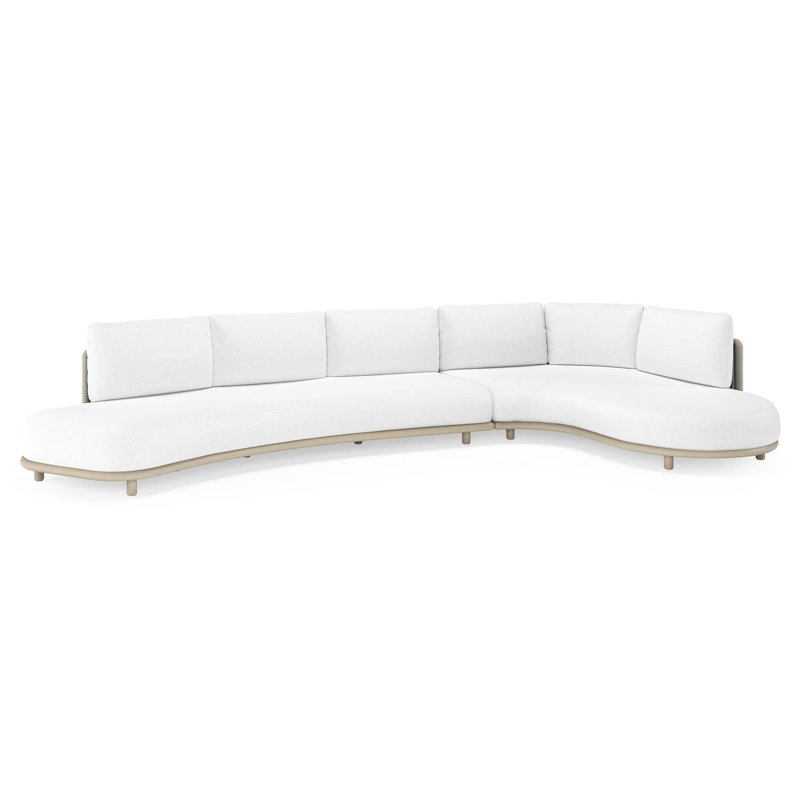 Lomano loungehoek in beige aluminium en beige verticaal geweven luxe vlakke rope met Ego Birch all weather solica