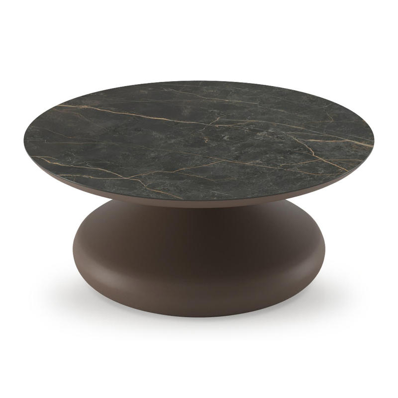 Table de basse Bomero ronde en aluminium taupe et céramique pleine Black Obsession - Diam. 84 x Haut. 32.2 cm