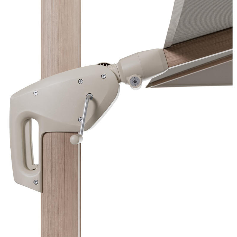 Parasol pendant Minore avec fonction tilt en aluminium aspect de bois et toile de parasol All Weather Sunbrella® Luxe Lopi Marble - Lg.1: 280 x Lg.2: 370 cm (sans pied de parasol