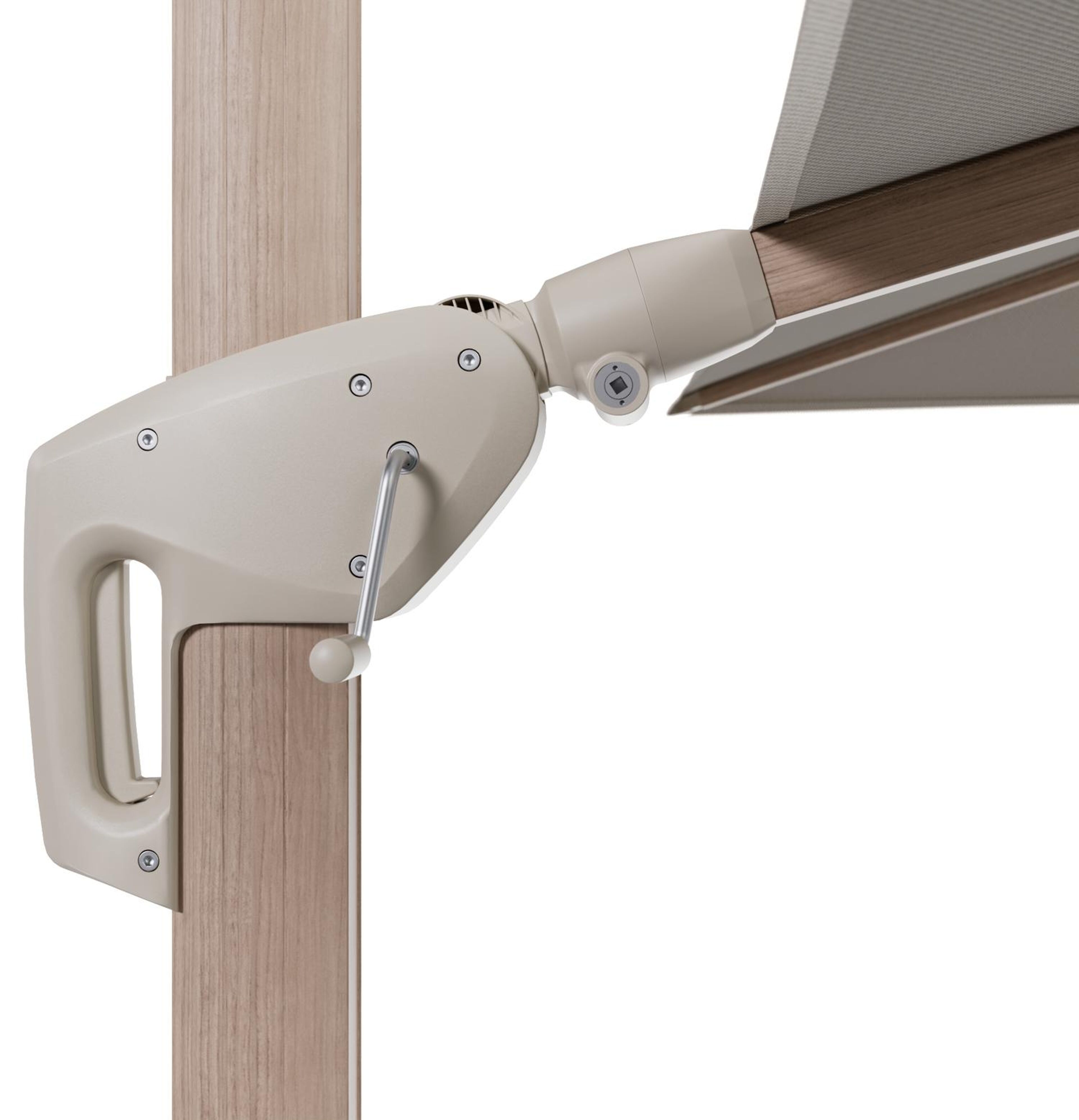 Parasol pendant Minore avec fonction tilt en aluminium aspect de bois et toile de parasol All Weather Sunbrella® Luxe Lopi Marble - Lg.1: 280 x Lg.2: 370 cm (sans pied de parasol