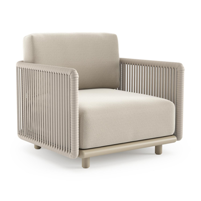 Organo loungestoel in beige aluminium en beige verticaal geweven luxe vlakke rope met lopi marble all weather Sunbrella® luxe kussen