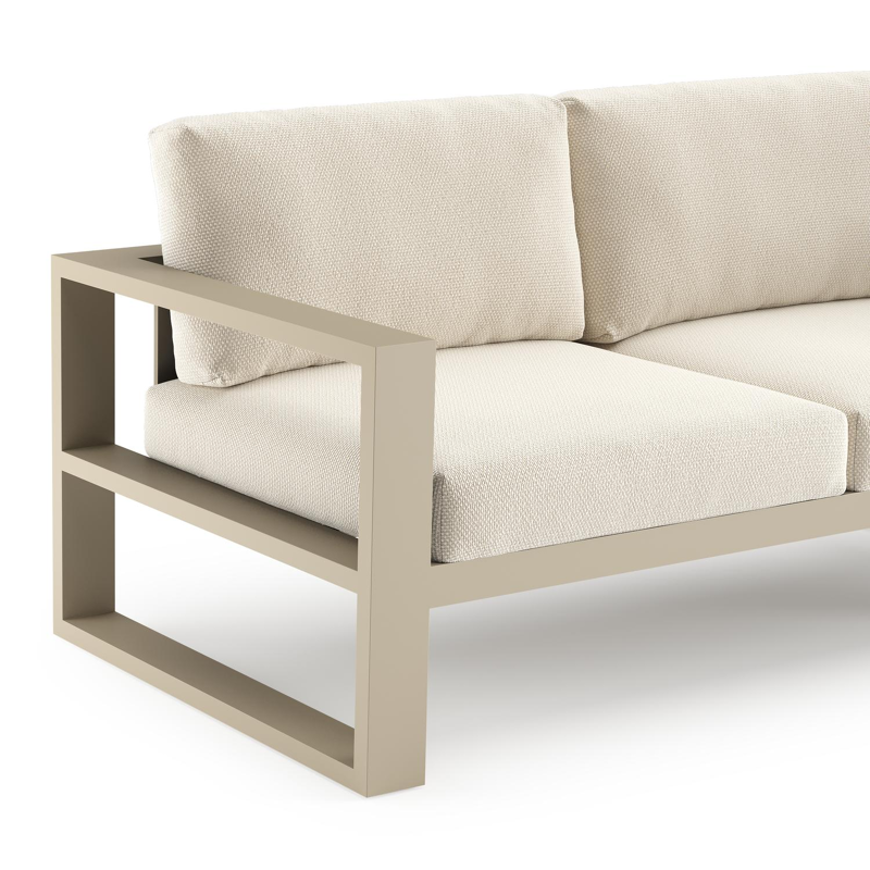 Verato loungehoek in beige aluminium met althea off white all weather cosytica kussen