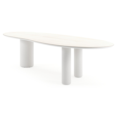 Amico tuintafel organisch in wit aluminium en volkeramiek Travertino Bianco - L 320 x B 120 x H 73.5 cm