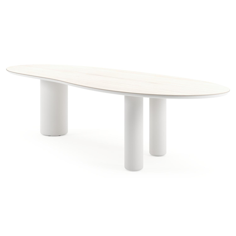 Amico tuintafel organisch in wit aluminium en volkeramiek Travertino Bianco - L 320 x B 120 x H 73.5 cm