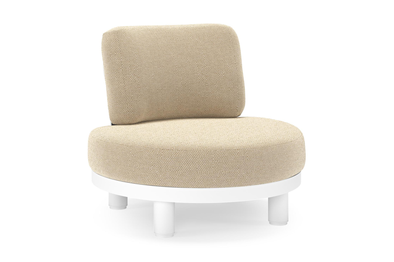 Fauteuil de jardin Donato en aluminium blanc et coussins en all weather cosytica Althea Camel