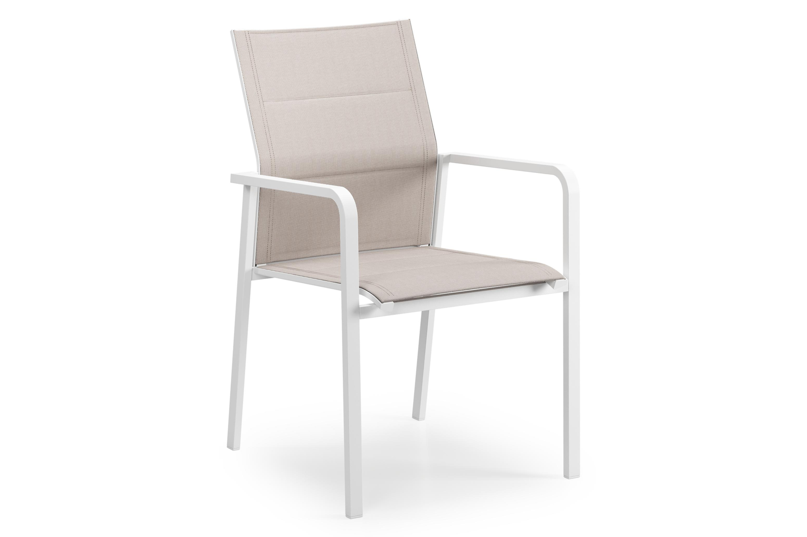 Como stapelbare tuinstoel in wit aluminium en beige dubbele textilene