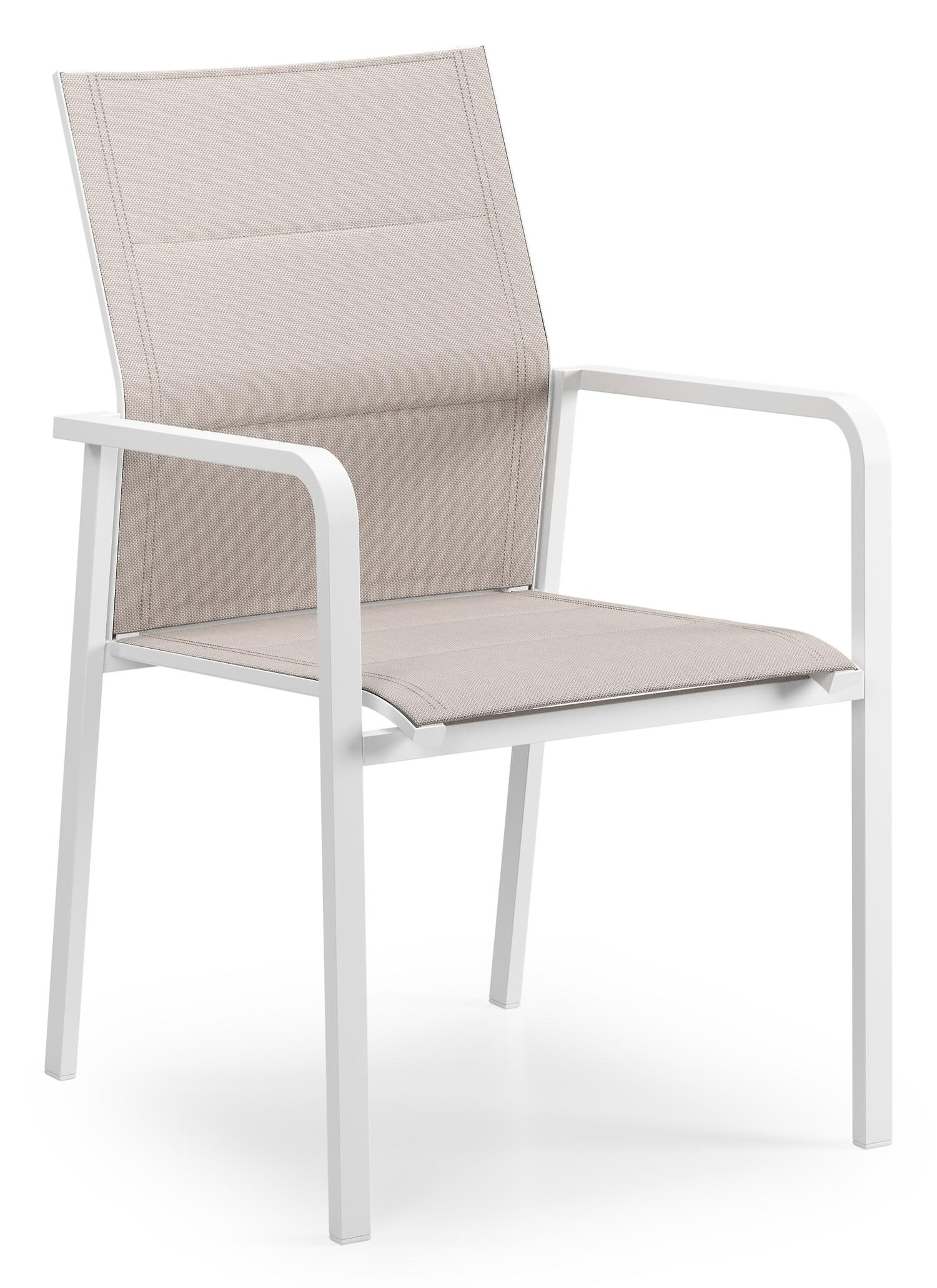 Como stapelbare tuinstoel in wit aluminium en beige dubbele textilene