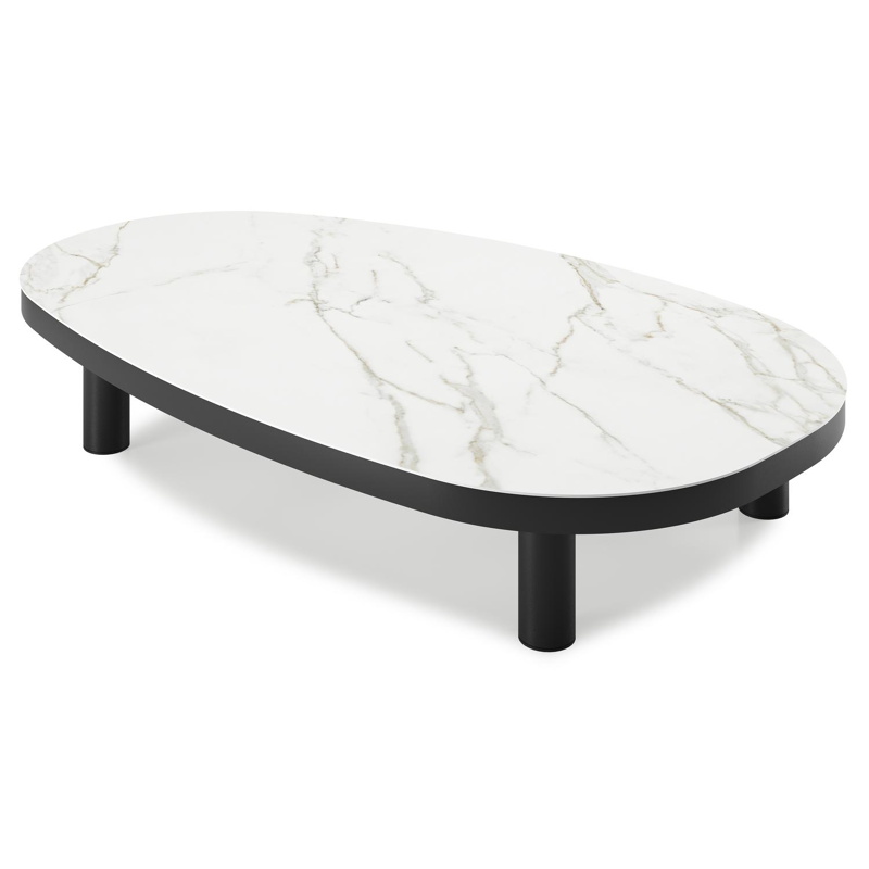Table de basse Donato organique en aluminium noir et céramique pleine Calacatta - Lg. 151 x Lrg. 90 x Haut. 25 cm