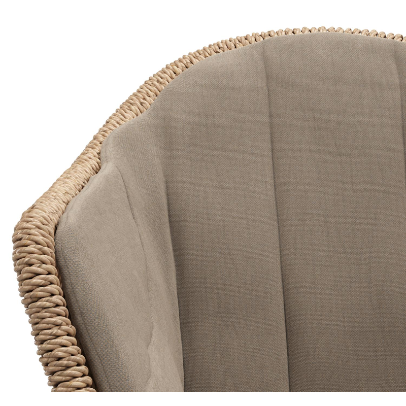 Pagino tuinstoel in zwart aluminium en naturel ronde wicker met zitkussen in All Weather Sunbrella® Luxe Natte Heather Grey