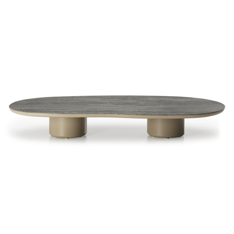 Amico loungetafel organisch in beige aluminium en volkeramiek Aspen Grey - L 170 x B 91 x H 25 cm
