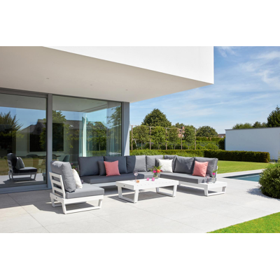 Modica lounge poef in wit aluminium met grijs textilene kussen