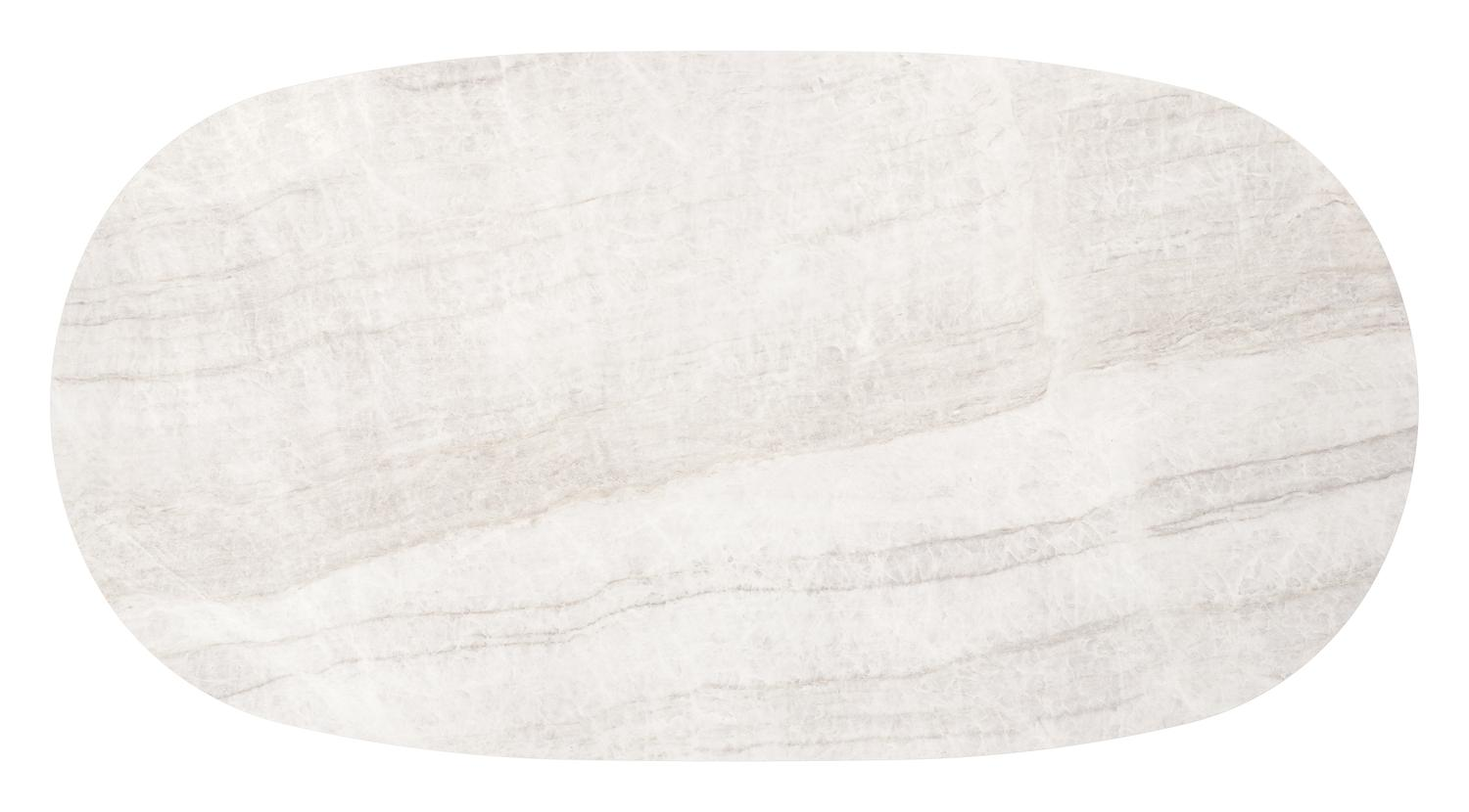 Table de basse Amico bombo en aluminium blanc et céramique pleine Taj Mahal - Lg. 171 x Lrg. 89 x Haut. 24 cm