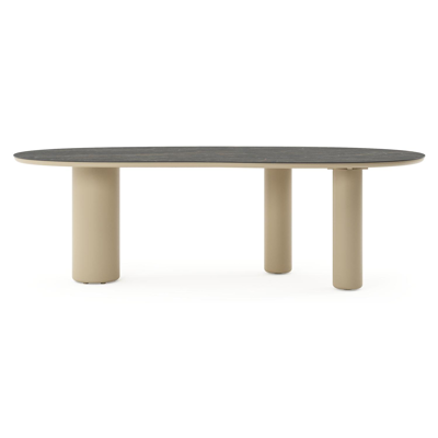 Table de jardin Amico organique en aluminium beige et céramique pleine Black Obsession - Lg. 240 x Lrg. 110 x Haut. 73.5 cm