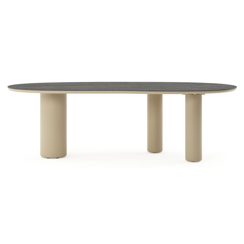 Table de jardin Amico organique en aluminium beige et céramique pleine Black Obsession - Lg. 240 x Lrg. 110 x Haut. 73.5 cm