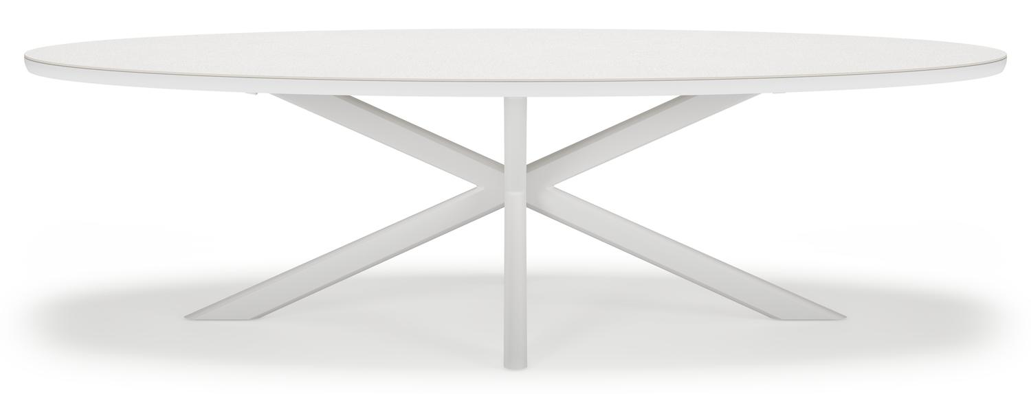 Pamplona ovale tuinset in wit aluminium en sintered stone topo minerale met 10 Amalfi tuinstoelen