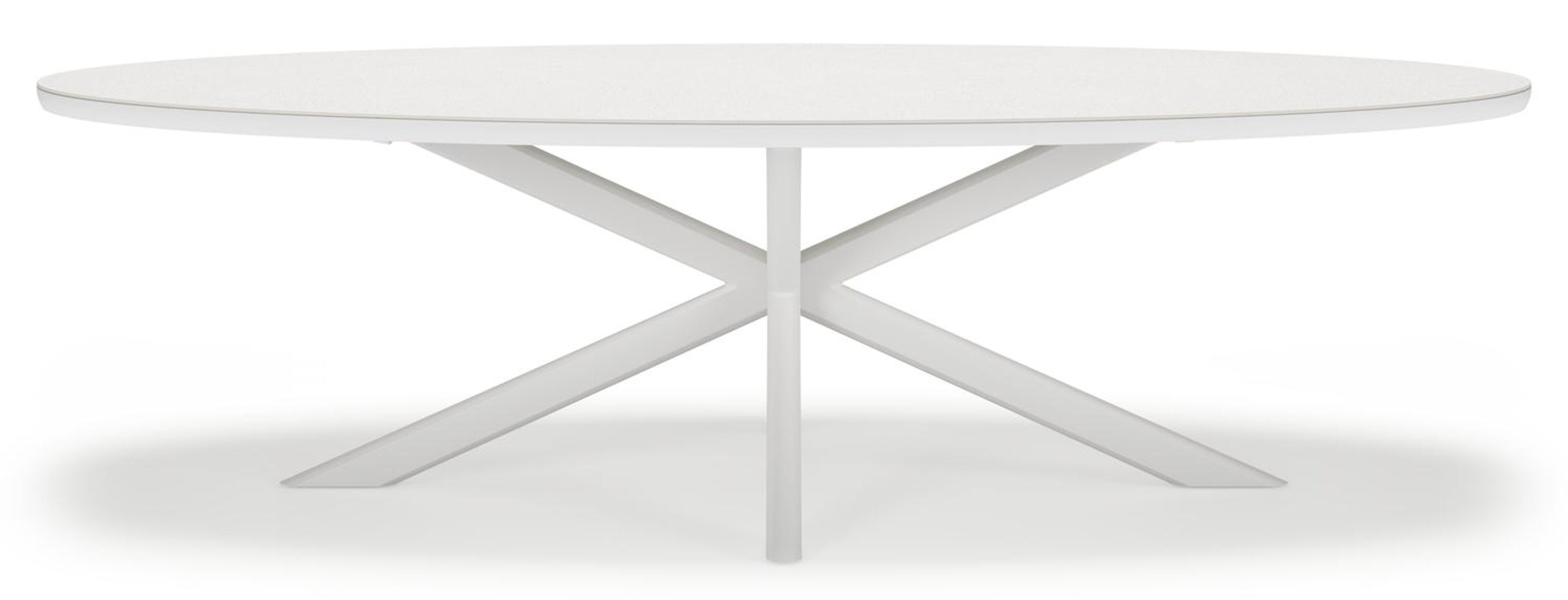 Pamplona ovale tuinset in wit aluminium en sintered stone topo minerale met 10 Amalfi tuinstoelen