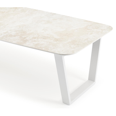 Table de jardin Pagino forme de bateau en aluminium blanc et céramique pleine Rapolano Lg. 315 x Lrg. 115 cm