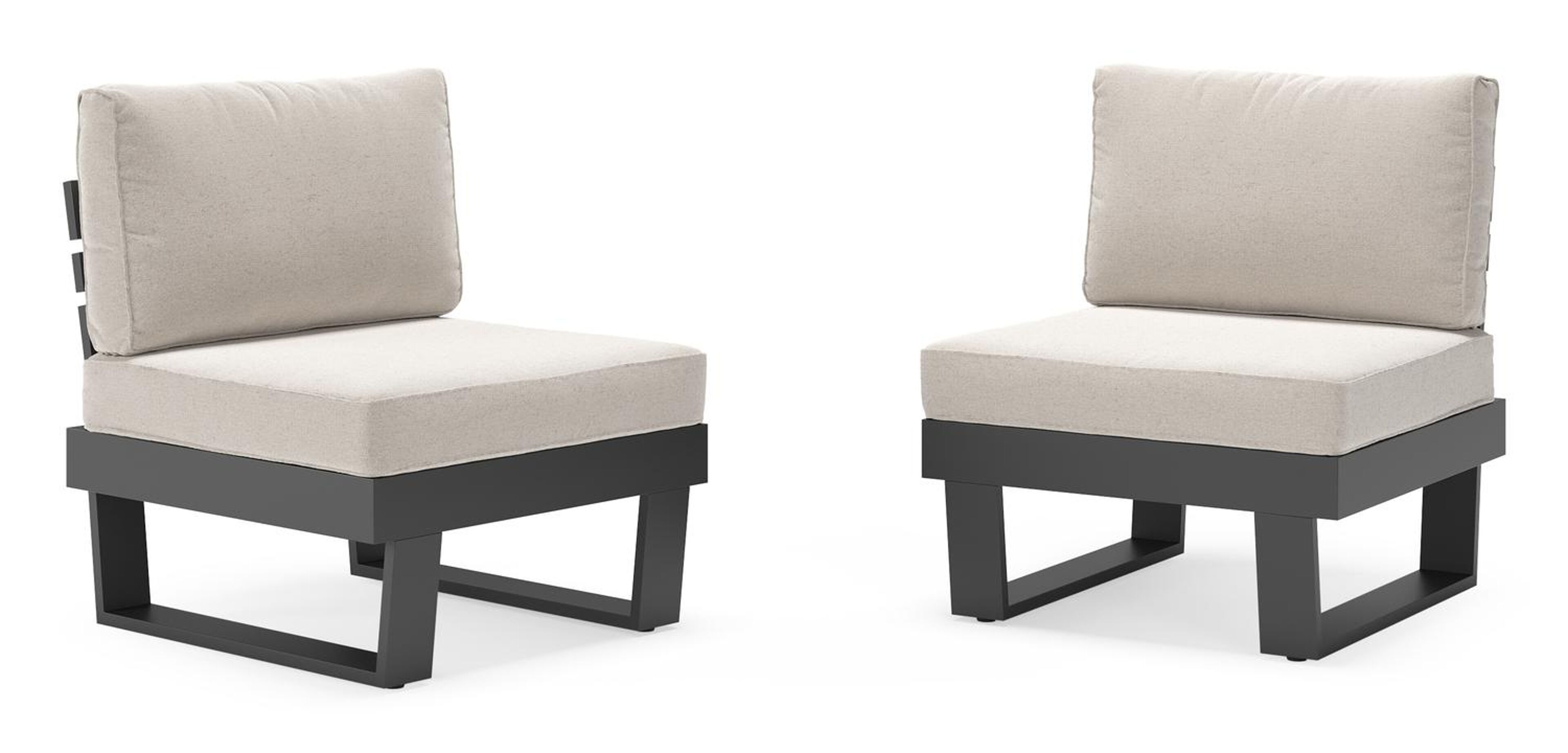Set van 2 Alora loungestoelen in zwart aluminium met beige Weather+ Softtouch kussen