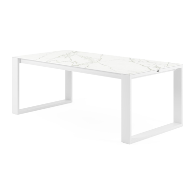 Verato tuintafel in wit aluminium en volkeramiek calacatta - L 200 x B 100 x H 76 cm