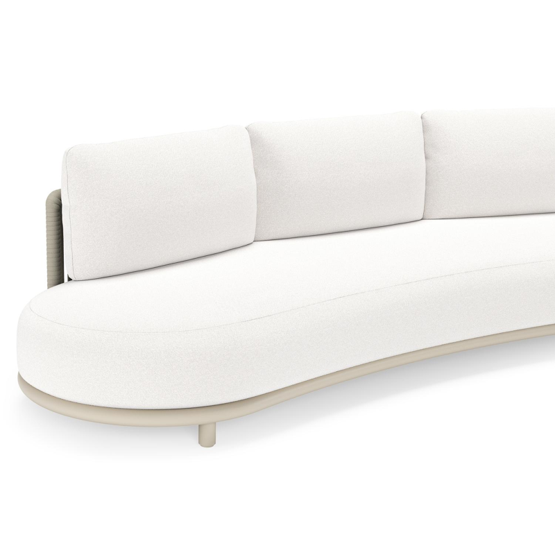 Lomano loungebank in beige aluminium en beige verticaal geweven luxe vlakke rope met Soul Optik all weather solica