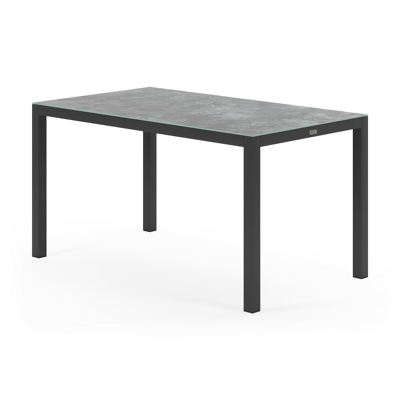 Ensemble de jardin Feltro en aluminium noir avec plateau de table en céramique verre gris et 4 chaises de jardin Artena