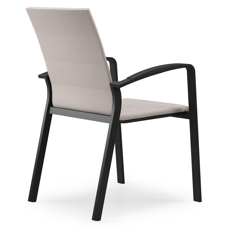 Lioni stapelbare tuinstoel in zwart aluminium en beige luxe textilene