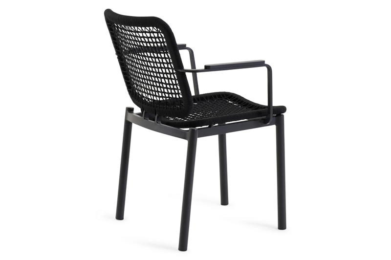 Fano stapelbare tuinstoel in zwart aluminium en zwart vierkant geweven rope
