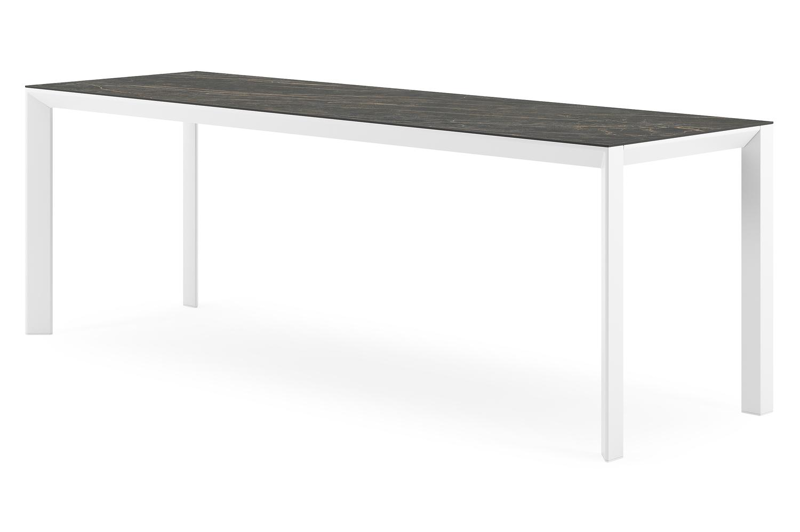 Malito tuintafel rechthoekig in wit aluminium en volkeramiek Black Obsession - L 220 x B 70 x H 75 cm