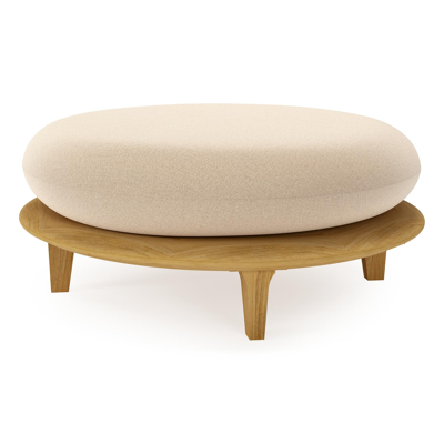 Bomero poef in teak met natte heather beige all weather sunbrella® luxe kussen